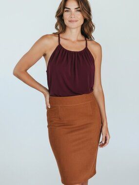 Purpléline Rust / Burnt Orange Pencil Skirt – Size M